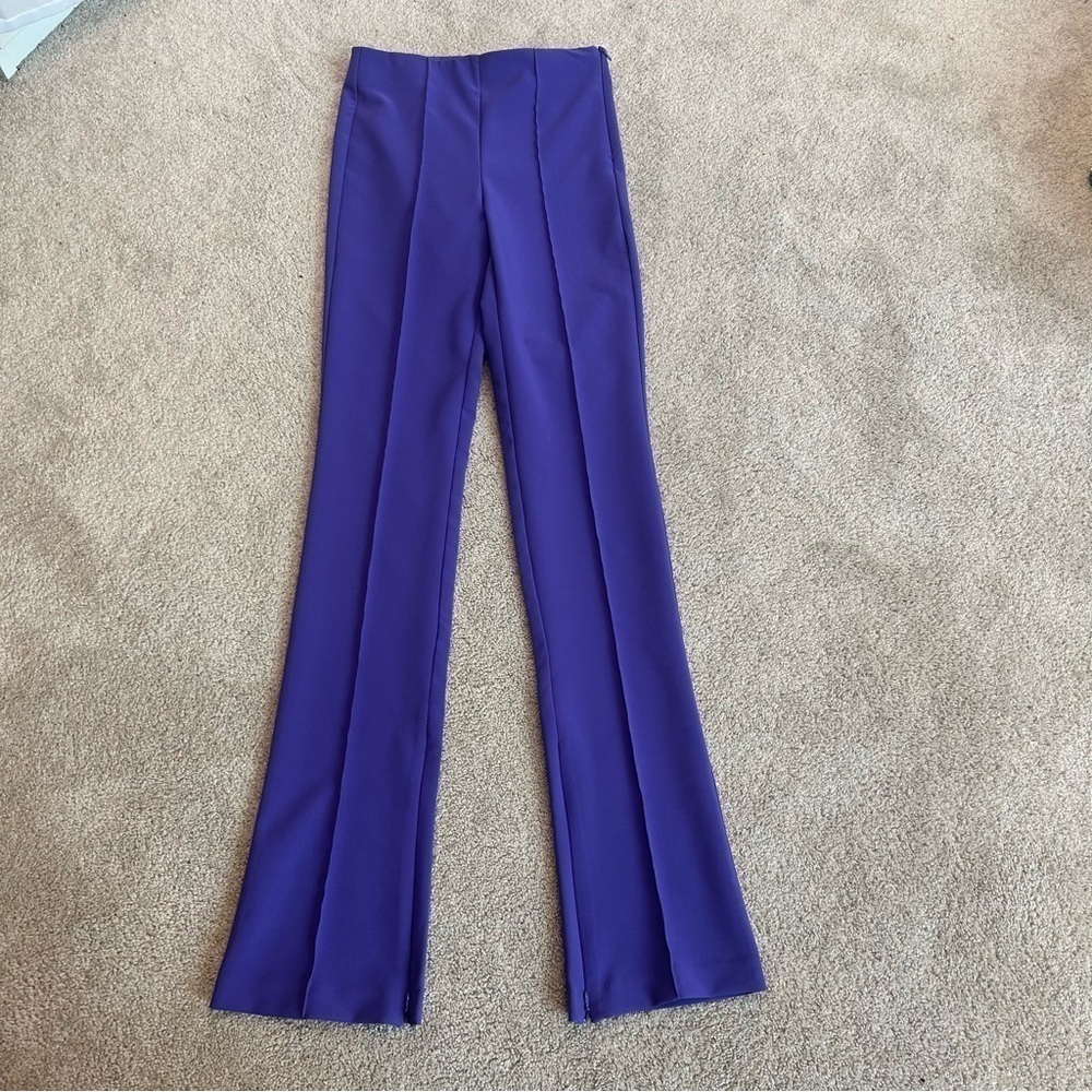 Zara grape purple stretchy high waist flared zipper ankle hem trouser pants NWT